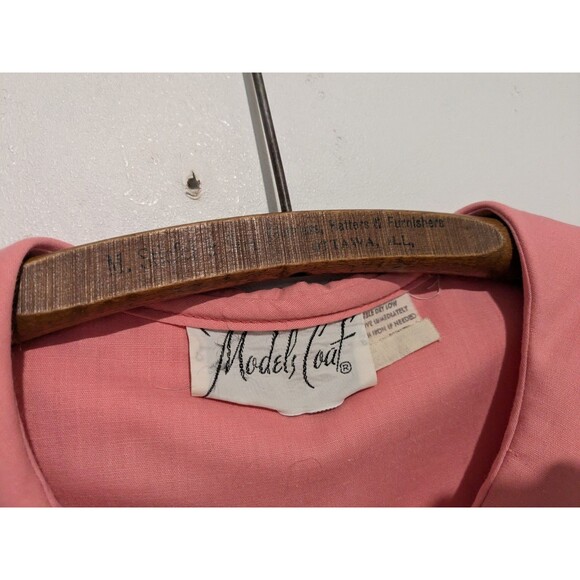 Vintage 50s 60s Model’s Coat Pink Emb Posey Pocket Housecoat Pearl Snaps L - Picture 7 of 7